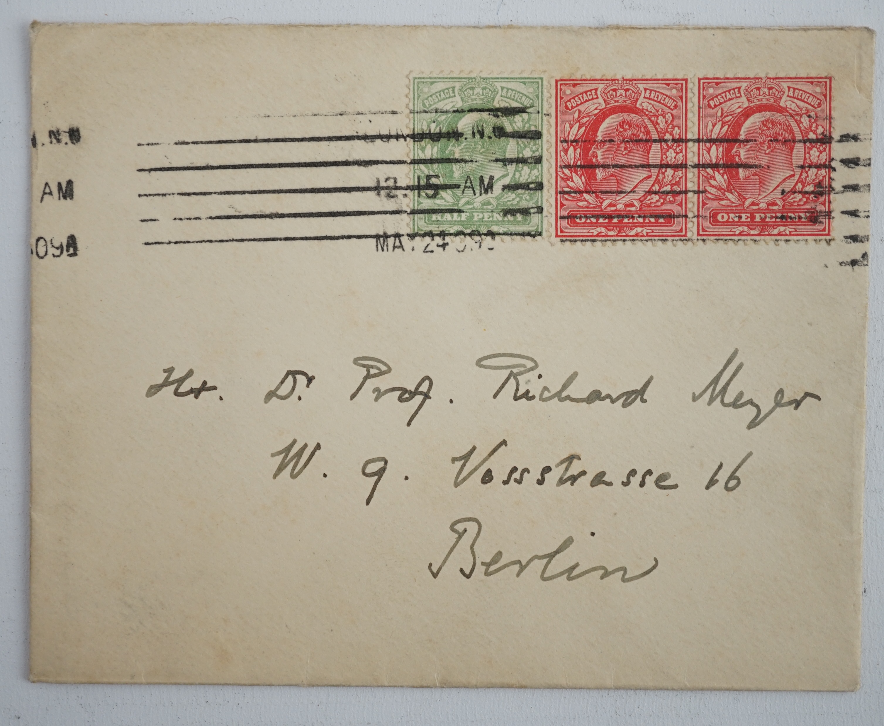 Edmund Gosse (1849-1928). Handwritten letter with full signature, to a Professor Richard Meyer, 23 May 1909. Discusses the “double blow” of the recent deaths of “our two most majestic luminaries”